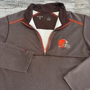 NFL Cleveland Browns Brown Orange Mens L 1/4‎ Zip Football Sweatshirt Antigua